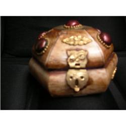 Hexagonal Velvet-lined  Horn Jewel/Vanity Box #1496451