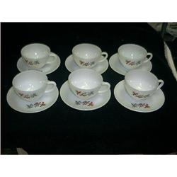 Set Of 6 Milk Glass Cups and Saucers Signed  #1510003