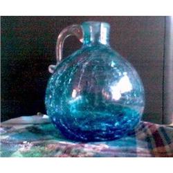 PITCHER, COBALT BLUE CRACKLE GLASS #1510150