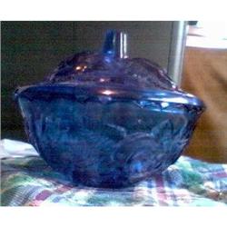 FENTON ORIGINAL BLUE ROSE CARNIVAL GLASS BOWL #1510160