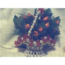 BEADED BASKET OF SEA SHELL FLOWERS  #1510179