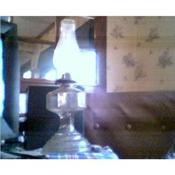 VINTAGE OIL LAMP, CLEAR GLASS WITH VINE DESIGN #1510192