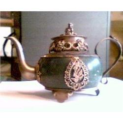 RARE 19TH CENTURY SILVER INLAY GREEN JADE #1510226