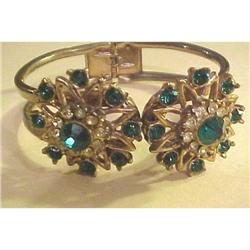Vintage Green Rhinestone Clamper Bracelet #1510323
