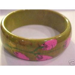 Green and Painted Flower Bakelite Bangle #1510325