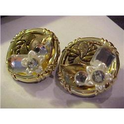 Vintage Rhinestone and Cabochon Clip Earrings #1510328