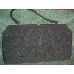 1950s Soure Beaded Black Handbag #1510332