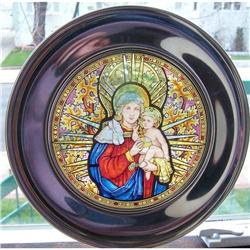 BEAUTIFUL MADONNA & CHILD STAINED GLASS PLATE #1510365
