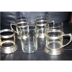 Antique Soda Fountain Glasses in Metal  Holders#1510381