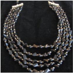 Art Deco Jet Glass 5 Strand Vintage Choker #1510486