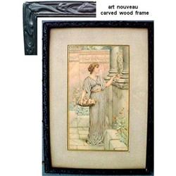 Pretty Lady Print in Art Nouveau Carved Frame #1510514