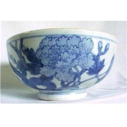 Antique Chinese  Bowl w Blue White  Fawn Dec. #1510516
