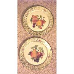 Pair of decorative tin fruit plates #1510519
