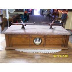 ANTIQUE SCALE IN OAK CASE AND MARBLE TOP  #1510589