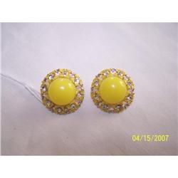 ENAMEL LUCITE FLORAL MOTIF~ RHINESTONE EARRINGS#1510610
