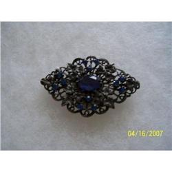 SIGNED BLUE RHINESTONE BROOCH #1510619