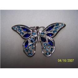 UNSIGNED BLUE RHINESTONE ~BUTTERFLY~ BROOCH #1510620