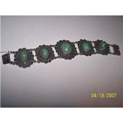 925 STERLING & GREEN AGATE VINTAGE BRACELET #1510635