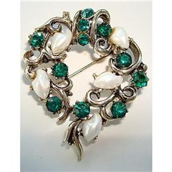 <LISNER> GREEN RHINESTONE WITH BABY PEARLS #1510636