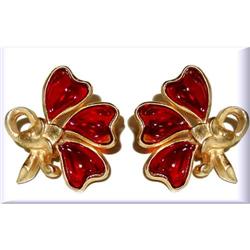 ~BARCLAY~ RED GLASS INSETS SCREW BACK EARRINGS #1510648