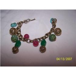 UNSIGNED BEADED DANGLING BRACELET PINK AND #1510653