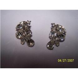SIGNED ~WEISS~ CLEAR RHINESTONE CLIP EARRINGS #1510671