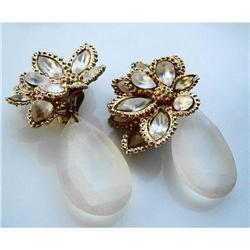 VINTAGE GLASS CRYSTAL & RHINESTONE CLIP EARRING#1510676