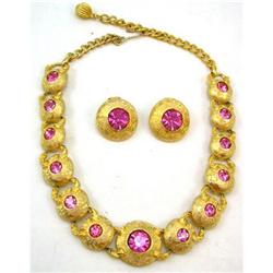 Retro PINK Rhinestone DEMI Parure JEWELRY Set #1510683