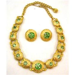 Retro GREEN Rhinestone DEMI Parure JEWELRY Set #1510684