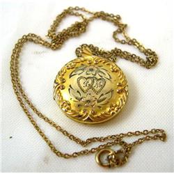 Antique SWEETHEART Locket NECKLACE 10K Gold F #1510685