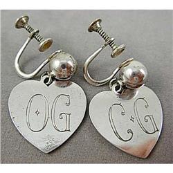 ART Deco STERLING Silver HEART Earrings F.C.C. #1510706