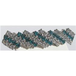 Vintage French Teal & Clear Rhinestone Barrette#1510707