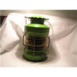 Small Green Oil Lantern with Dark Amber Globe #1510821