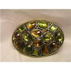 Large Retro  Amber and Green Stones Belt Buckle#1510824
