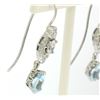 Image 4 : 18K Solid White Gold Dangle Drop Earrings w/ an Oval Diamond & Pear Aquamarine