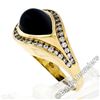 Image 2 : 18kt Yellow Gold Pear Cabochon Black Onyx and Channel Set Diamond Ring