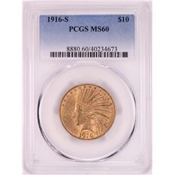 1916-S $10 Indian Head Eagle Gold Coin PCGS MS60