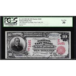 1902RS $10 City Bank of New York, NY CH# 1461 National Currency Note PCGS Very Fine 30