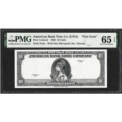 1929 10 Unit American Bank Note Co. "Test Note" PMG Gem Uncirculated 65EPQ