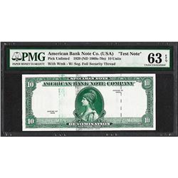 1929 10 Unit American Bank Note Co. "Test Note" PMG Choice Uncirculated 63EPQ
