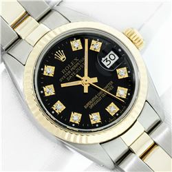 Rolex Ladies Two Tone Black Diamond 26MM Datejust Wristwatch With Rolex Box