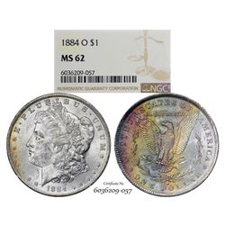 1884-O $1 Morgan Silver Dollar Coin NGC MS62 Great Toning