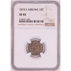 1874-S Seated Liberty Dime Coin NGC XF45
