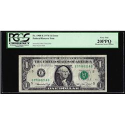 1974 $1 Federal Reserve Note Mismatched Serial Number ERROR PCGS Very Fine 20PPQ