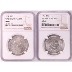 Lot of (2) 1952 Washington-Carver Commemorative Half Dollar Coins NGC MS62