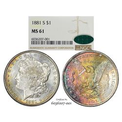 1881-S $1 Morgan Silver Dollar Coin NGC MS61 CAC Amazing Toning
