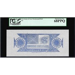$20 Chemicograph Back Confederate Currency Note PCGS Superb Gem New 68PPQ
