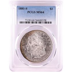 1881-S $1 Morgan Silver Dollar Coin PCGS MS64 Nice Toning