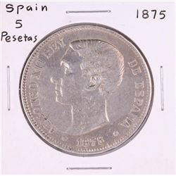 1875 Spain 5 Pesetas Silver Coin
