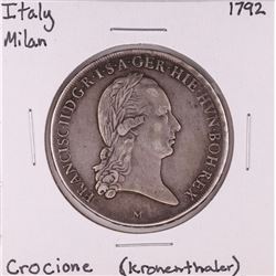 1792 Italy Milan Crocione Kronenthaler Silver Coin